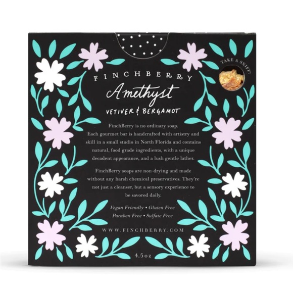 Finchberry Amethyst (vetiver & bergamot) Artisan Soap Bar, 4.5 Oz., Vegan-Boxed - Picture 4 of 4